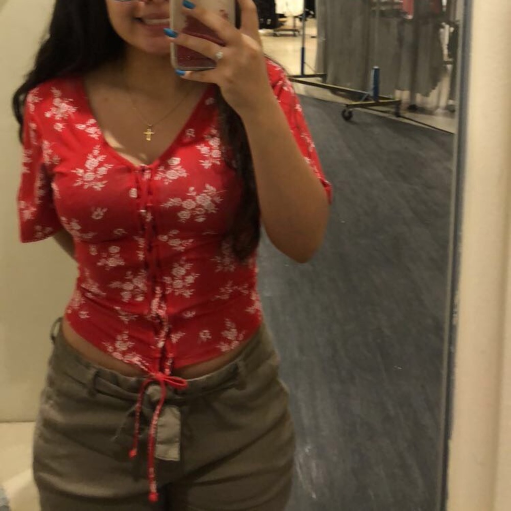 Flowy sleeve red floral top